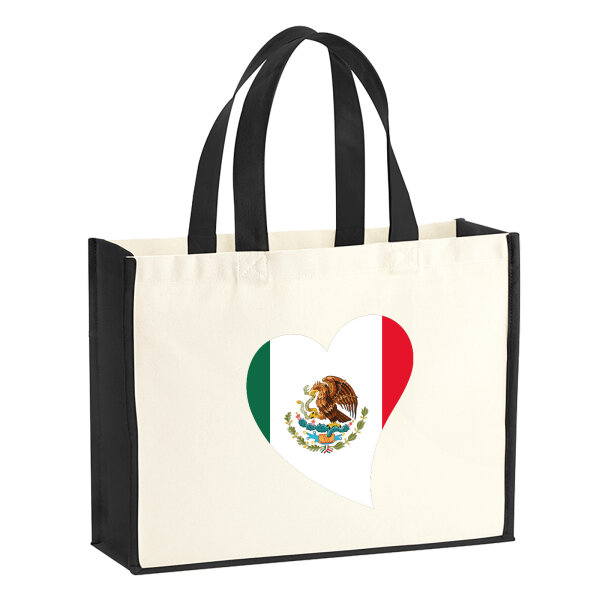 Jutetasche Mexiko Flagge Herz 21 Liter Black