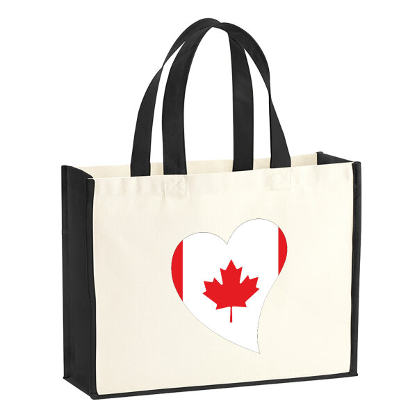 Jutetasche Kanada Flagge Herz 21 Liter Black