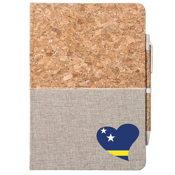 Notizbuch A5 Curacao Flagge Herz 80 Blatt inkl. Kugelschreiber
