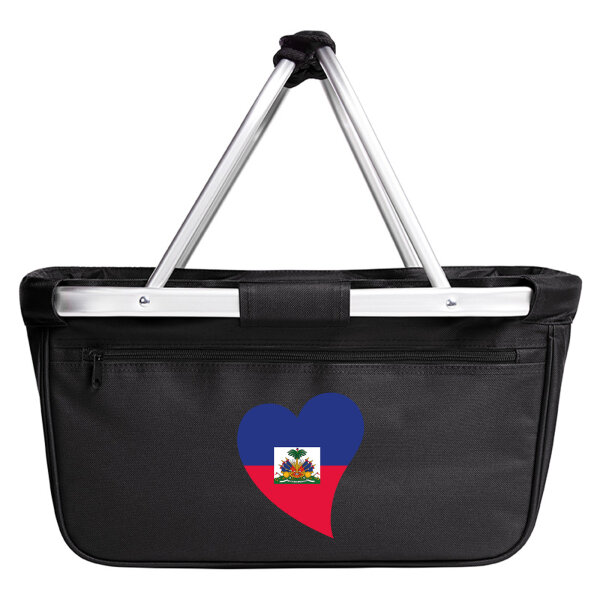 Einkaufskorb faltbar Haiti Flagge Herz 20 Liter Black