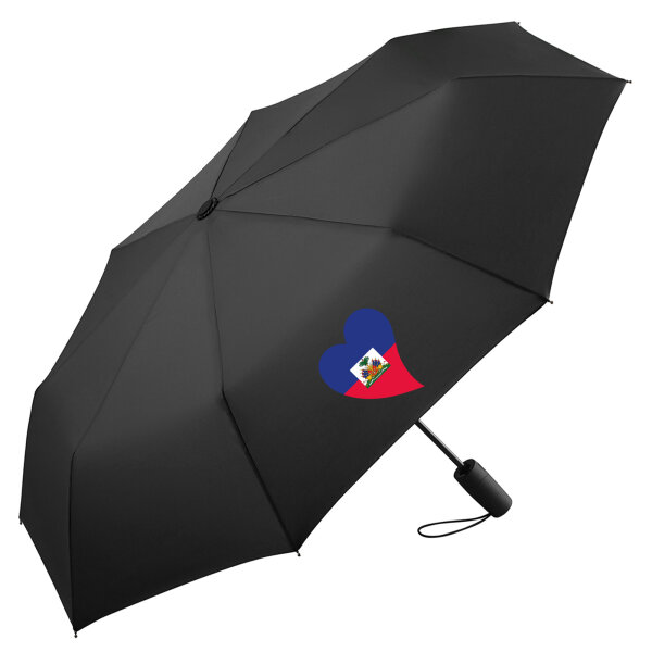 Regenschirm Haiti Flagge Herz 98cm Schwarz