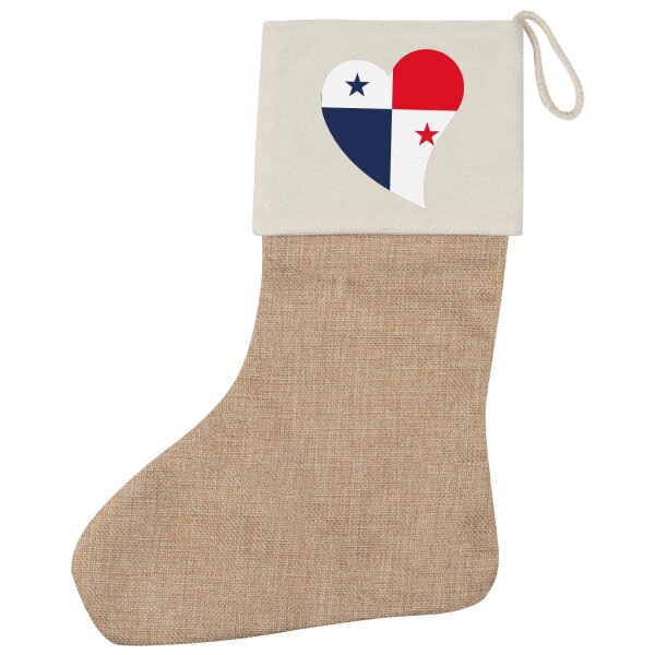 Weihnachtsstrumpf Panama Flagge Herz Beige Jute