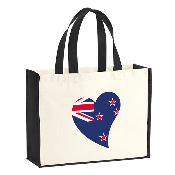 Jutetasche Neuseeland Flagge Herz 21 Liter Black