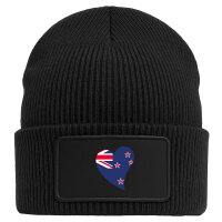 Beanie mit Patch Neuseeland Flagge Herz Black