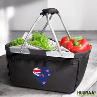 Einkaufskorb faltbar Neuseeland Flagge Herz 20 Liter Black
