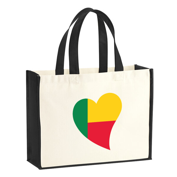 Jutetasche Benin Flagge Herz 21 Liter Black