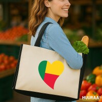 Jutetasche Benin Flagge Herz 21 Liter Black