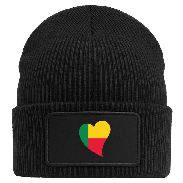 Beanie mit Patch Benin Flagge Herz Black