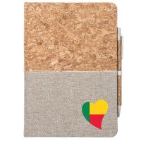 Notizbuch A5 Benin Flagge Herz 80 Blatt inkl. Kugelschreiber