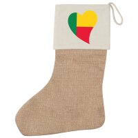 Weihnachtsstrumpf Benin Flagge Herz Beige Jute