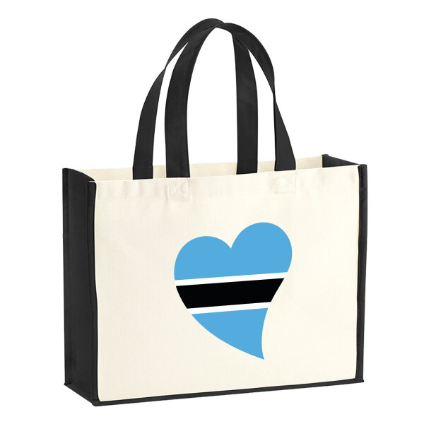 Jutetasche Botswana Flagge Herz 21 Liter Black