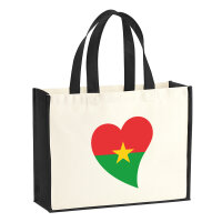 Jutetasche Burkina Faso Flagge Herz 21 Liter Black