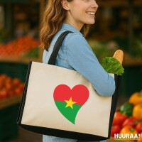 Jutetasche Burkina Faso Flagge Herz 21 Liter Black