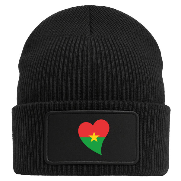 Beanie mit Patch Burkina Faso Flagge Herz Black