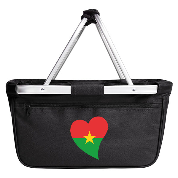 Einkaufskorb faltbar Burkina Faso Flagge Herz 20 Liter Black