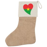 Weihnachtsstrumpf Burkina Faso Flagge Herz Beige Jute