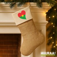 Weihnachtsstrumpf Burkina Faso Flagge Herz Beige Jute
