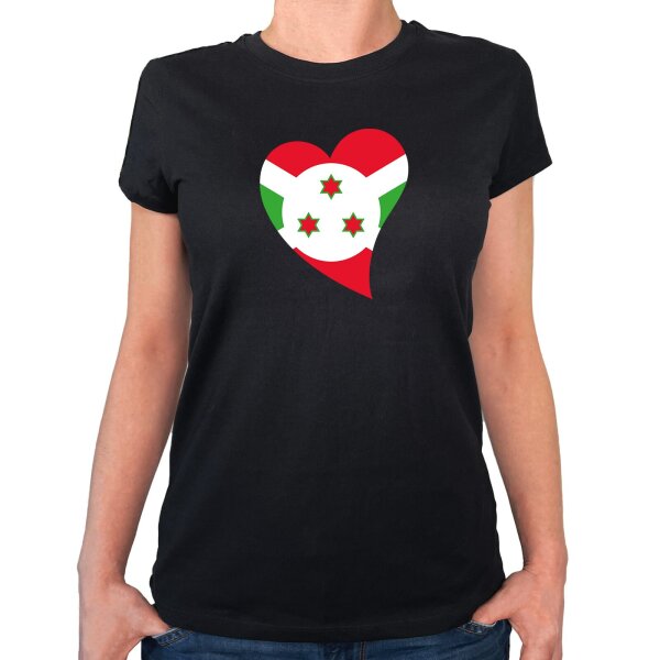 Damen T-Shirt Burundi Flagge Herz