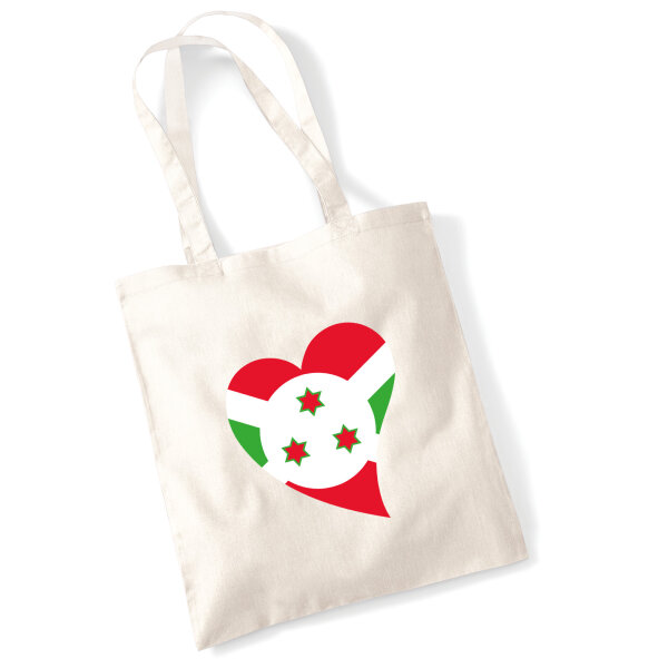 Jutebeutel Burundi Flagge Herz 10 Liter
