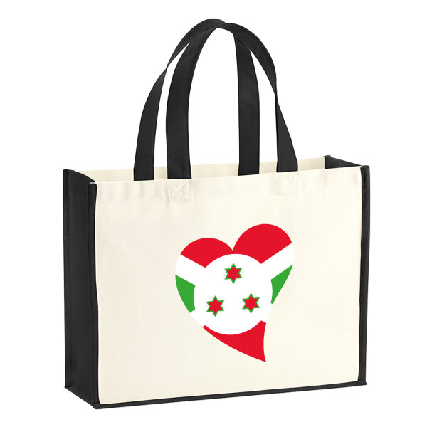 Jutetasche Burundi Flagge Herz 21 Liter Black