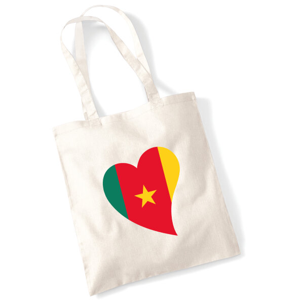 Jutebeutel Kamerun Flagge Herz 10 Liter