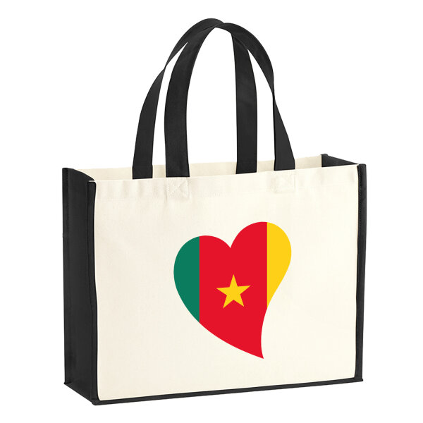 Jutetasche Kamerun Flagge Herz 21 Liter Black