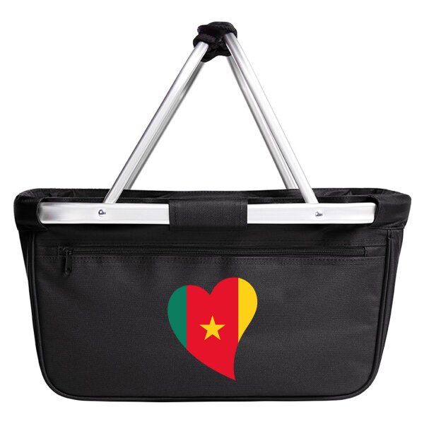 Einkaufskorb faltbar Kamerun Flagge Herz 20 Liter Black