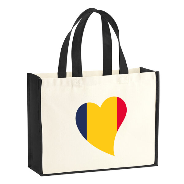 Jutetasche Tschad Flagge Herz 21 Liter Black
