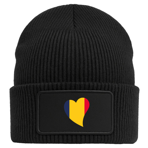 Beanie mit Patch Tschad Flagge Herz Black