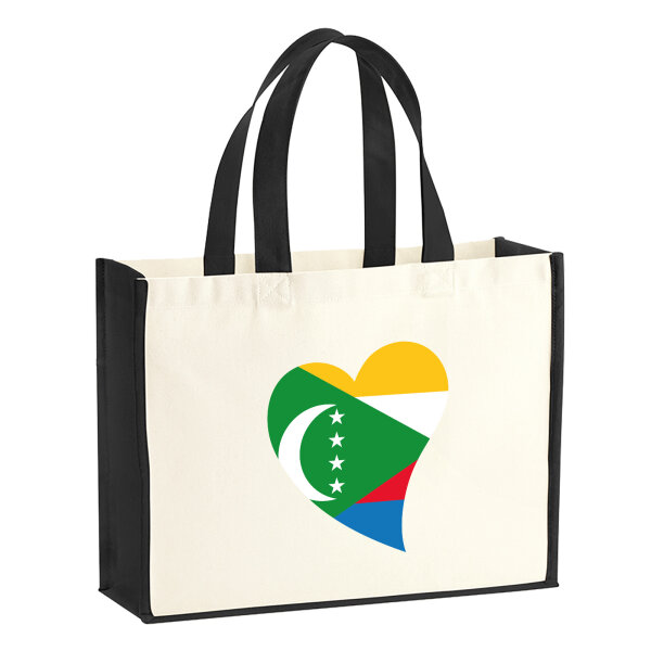 Jutetasche Komoren Flagge Herz 21 Liter Black