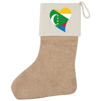 Weihnachtsstrumpf Komoren Flagge Herz Beige Jute