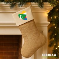 Weihnachtsstrumpf Komoren Flagge Herz Beige Jute