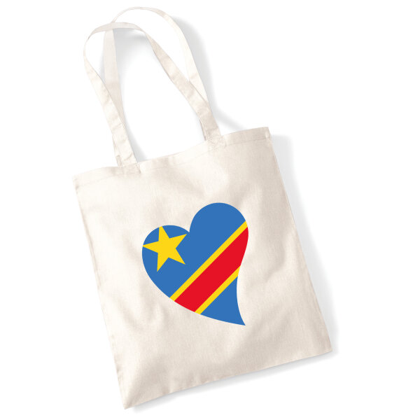 Jutebeutel Kongo Flagge Herz 10 Liter