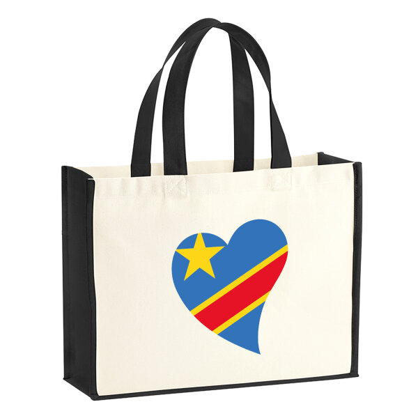 Jutetasche Kongo Flagge Herz 21 Liter Black