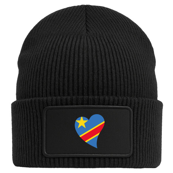 Beanie mit Patch Kongo Flagge Herz Black