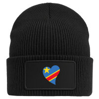 Beanie mit Patch Kongo Flagge Herz Black
