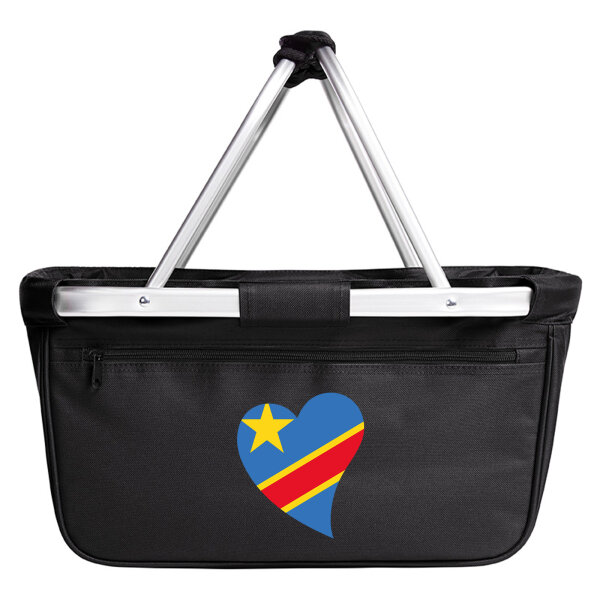Einkaufskorb faltbar Kongo Flagge Herz 20 Liter Black