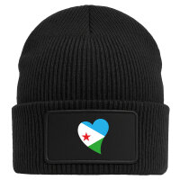 Beanie mit Patch Dschibuti Flagge Herz Black
