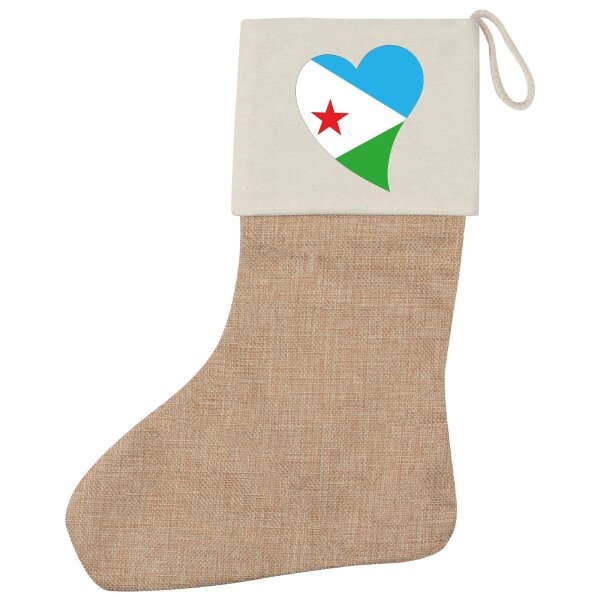 Weihnachtsstrumpf Dschibuti Flagge Herz Beige Jute