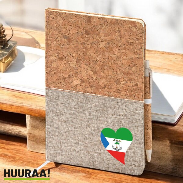 Notizbuch A5 Äquatorialguinea Flagge Herz 80 Blatt inkl. Kugelschreiber