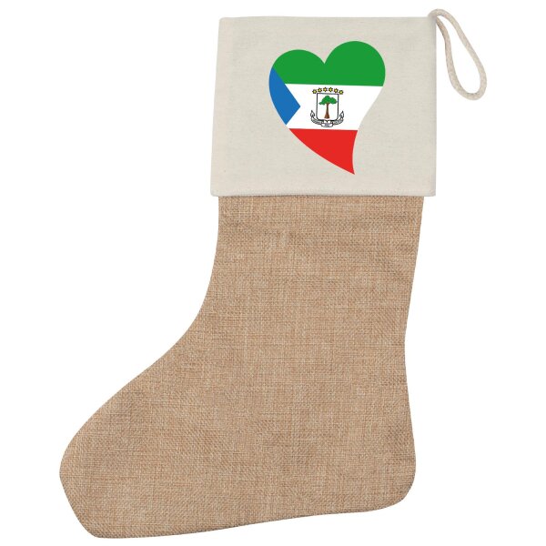 Weihnachtsstrumpf Äquatorialguinea Flagge Herz Beige Jute