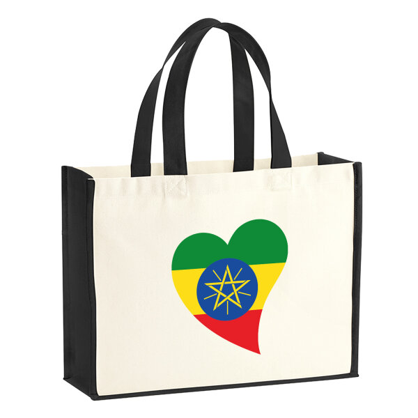 Jutetasche Äthiopien Flagge Herz 21 Liter Black