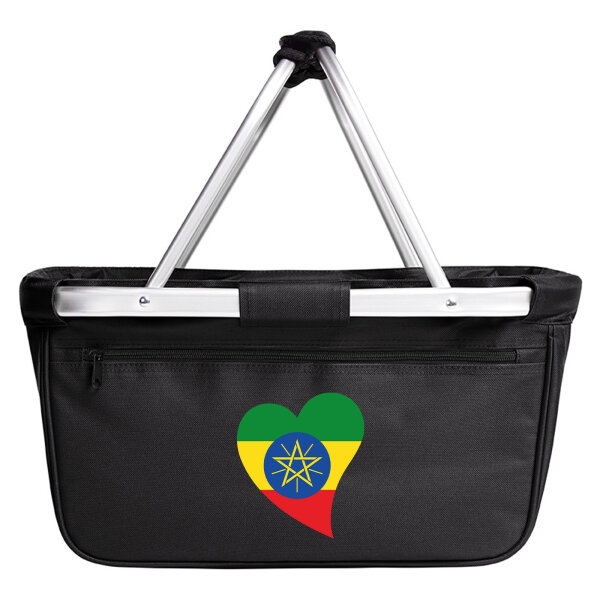 Einkaufskorb faltbar Äthiopien Flagge Herz 20 Liter Black