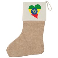 Weihnachtsstrumpf Äthiopien Flagge Herz Beige Jute