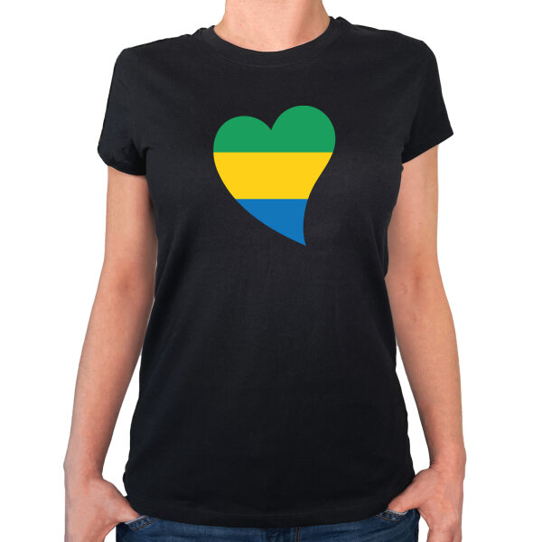Damen T-Shirt Gabun Flagge Herz