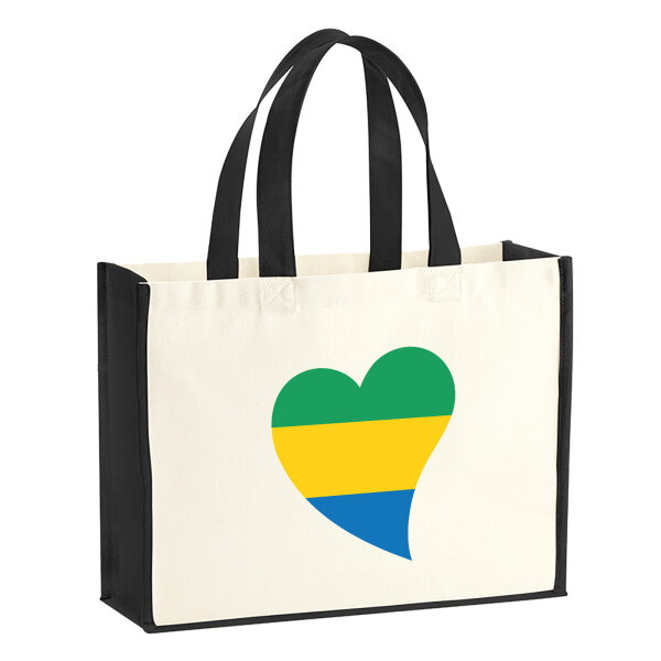 Jutetasche Gabun Flagge Herz 21 Liter Black
