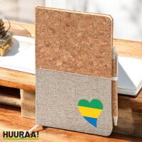 Notizbuch A5 Gabun Flagge Herz 80 Blatt inkl. Kugelschreiber