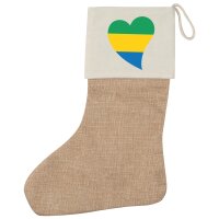 Weihnachtsstrumpf Gabun Flagge Herz Beige Jute