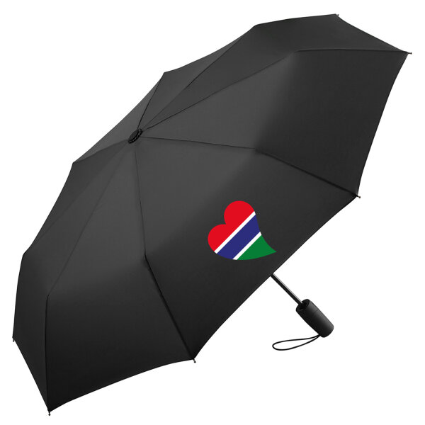 Regenschirm Gambia Flagge Herz 98cm Schwarz
