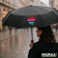 Regenschirm Gambia Flagge Herz 98cm Schwarz
